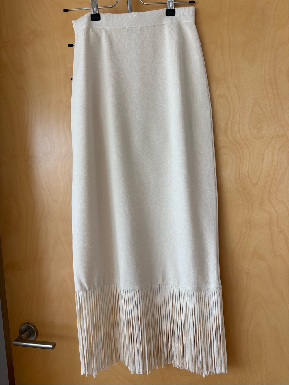 Sandro Ivory Maxi Skirt with Fringe Hem